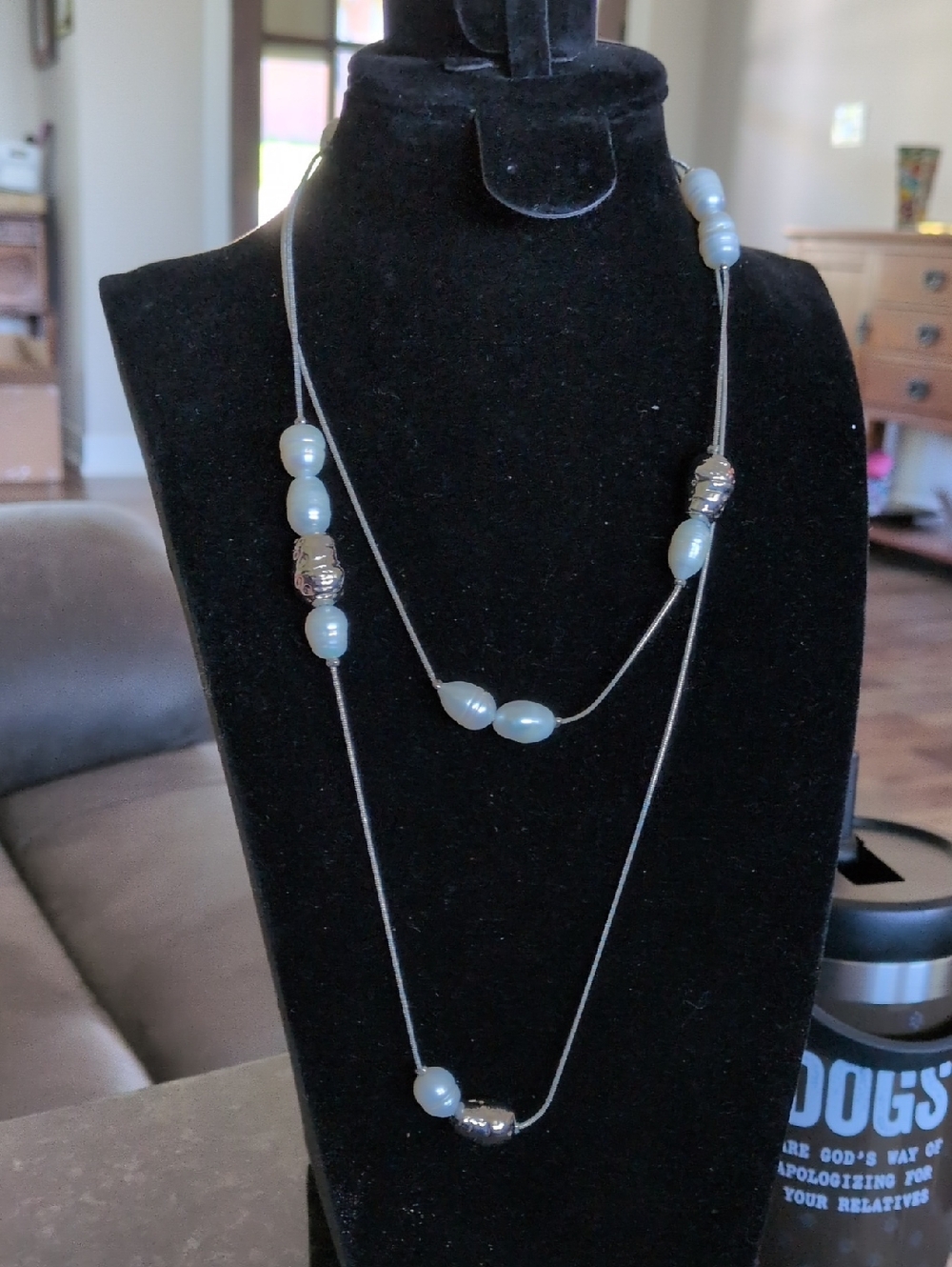 Adolfo Dominguez Light Gray Beaded Layered Necklace‎